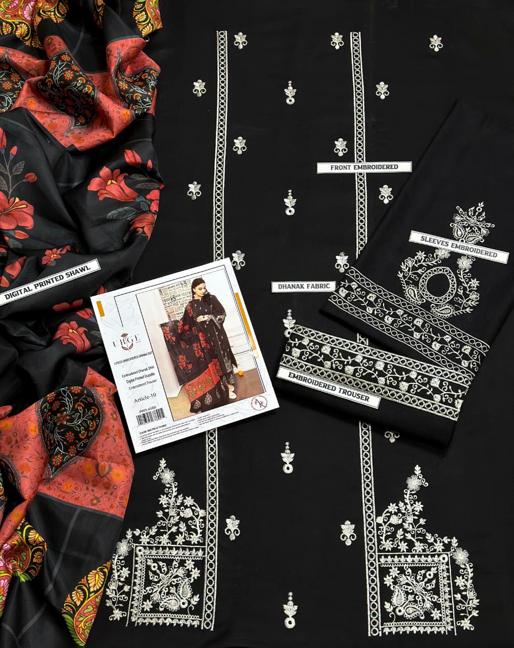 Fall and Winter Season-Black- Women Embroidered Unstitched 3 piece - Fabric Airjet Dhanak- Formal wear