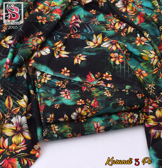 Multicolor Karandi Printed Unstitched 3 PC