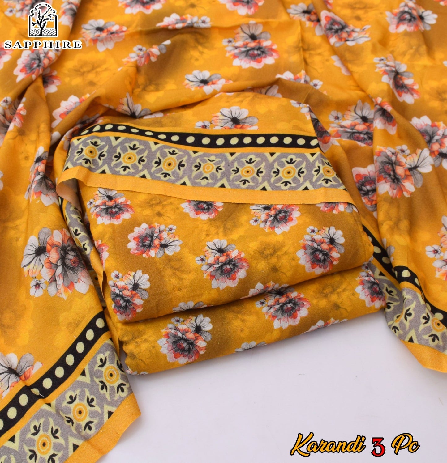 Multicolor Karandi Printed Unstitched 3 PC