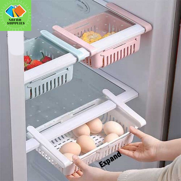Expandable Fridge Drawer Storage Organizer Basket , 7.5-11.5 Inches Adjustable Refrigerator Storage basket for Fruit and Vegetable, Fridge Organization and Storage Box, Pull Out Drawer Fit for Fridge Shelf Under 3 INCH HEIGHT