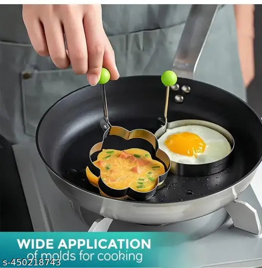 Large 3.5" Stainless Steel Egg Molds Set of 4 Different Shapes (Flower,Round,Heart,Star Shapes), Round Crumpet Ring Mold Shaper for English Muffins Pancake Cooking Griddle - Portable Grill Accessories for Camping Indoor Breakfast Sandwich Burger