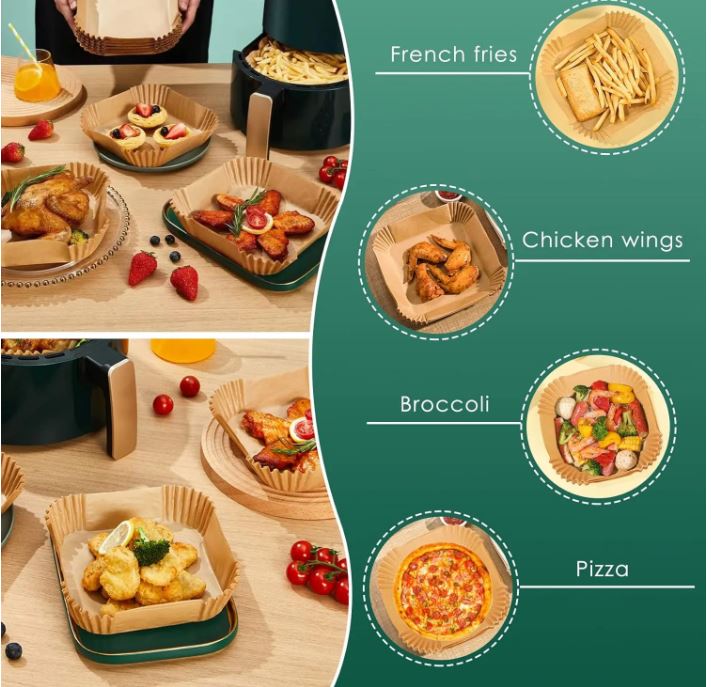 Air Fryer Paper Liners: 50 Pieces Parchment Paper, Air Fryer Liner Disposable, Oilproof Waterproof Airfryer Basket Liner Square (6.5inch)